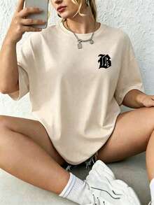 New! Women's Short-Sleeved Blouse, Plain Design, Perfect For Lounging At Home Or Casual Wear. Limited Time Offer. Lovely Blouse, Comfortable And With A Regular Length. Machine Washable. GSXR - 杏色 - 查看 1