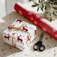 5m Roll Christmas Snowflake Pattern Double-Sided Wrapping Paper, 43cm X 500cm, Thickened Gift Wrapping Paper For DIY, Suitable For Christmas Gifts And Holiday Gifts - Snowflake Deer - 5m - View 5
