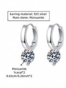 ConiiW 1 Pair 925 Sterling Silver 2 Carat Moissanite Earrings, Minimalist Vintage Classic Fashion Unisex Versatile High Quality, Suitable For Daily Wear, Vacation, Party, Banquet, Mother's Day, Father's Day, Thanksgiving, Christmas, Back To School, Wedding, Birthday, Anniversary, Coming Of Age Ceremony, Prom, Gift For Mother Or Friends, Comes With Gift Box - Silver - View 6