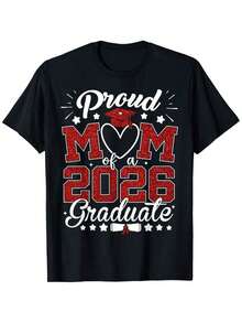 "Proud Mexican Mom Of Her Class Of 2026 Graduate" Graduation T-Shirt, Unisex - Fall/Winter, Halloween, Christmas, Thanksgiving, Veterans Day, Graduation Gifts For Parents, Friends, Family, And Coworkers (T-Shirt Only) Cotton T-Shirt Summer Fashion - 黑色 - 查看 7