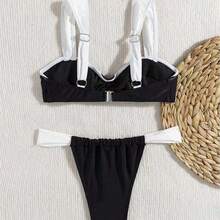 26 New Women's Black And White Two-Piece Bikini Swimsuits, Fashionable French Style Sexy Swimwear - 黑色 - 查看 5