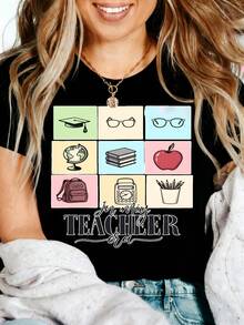 Teacher Appreciation Graphic T-Shirt 100% Cotton Oversized Soft Breathable Casual Crewneck Short Sleeve Top Heartfelt Thank You Teacher Best Teacher Educators Teachers School Staff Gift - Negro - Ver 2