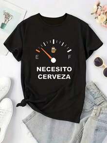 Camiseta de punto de poliéster suave e informal con estampado "Necesito Cerveza", cuello redondo, manga corta regular, corte cómodo para todas las estaciones, camisetas de manga corta para mujer, camisetas con estampado, camisetas gráficas para mujer, camisetas de verano, camisetas informales, camisetas de verano, tops, conjuntos de verano para mujer, camiseta casual cómoda de manga corta con cuello redondo, blusas elegantes para dama. - Negro - Ver 2