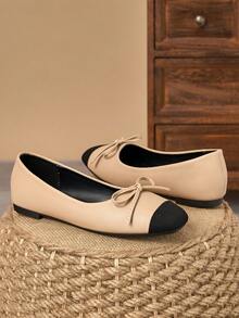 MonaNise Women's Fashion Khaki, Black & White Square Toe, Red Slip-On, Yellow Flat, Mint Green Casual/Travel, Pink Autumn, Burgundy Party/Formal, Versatile Casual/Office Black Shoes - Apricot - View 3
