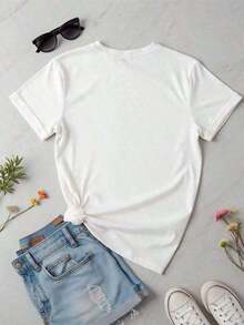 Women's Graphic Short-Sleeve T-Shirt, Short Sleeve, Crew Neck, Casual, Comfortable, Cool, Lightweight, Modern, Youthful, Regular Fit, Floral Print, Cowboy Boots, Floral Design, Women's Cowboy Hat, Summer Printed T-Shirt, Pretty Blouses, 100% Cotton - 白色的 - 查看 3