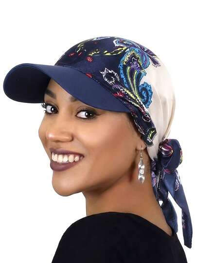 Satin Printed Bandana Visor Cap, Outdoor Sun-Shading Headband Hat