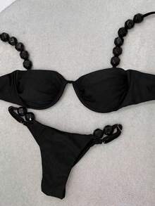 Polovedo Official New Arrival Spring/Summer Sexy Solid Black Bikini Swimwear, Beach Holiday Party Date Vacation - Black - View 1