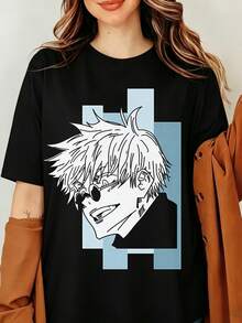 Gojos Satorus Jujutsus Kaisens T-Shirt, Satorus Gojos Anime Manga Graphic Tee, Anime Graphic Tee, Unisex Casual Cosplay Y2K Harajuku Streetwear Tee - Black - View 6