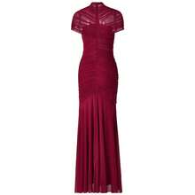 Solid Color Pleated Hollow Out Design Elegant Waist Fitted Bridesmaid Dress, Suitable For Weddings And Banquets - Burgundy - View 6