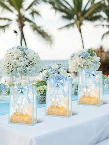 1/3/6pcs Reusable Transparent Plastic Gift Bags With Hollow Handles, Made Of PP Material With Ribbons, Suitable For Christmas, Wedding, Bridal Shower, Birthday Party, Baby Shower, Small Business, Size: 7x10x3.9 Inches (Blue) - Multicolor - View 5