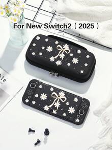 1pc Floral Daisy Bow Print Protective Case, Compatible With New Switch 2 (2025), Switch NS/Switch OLED, Suitable For Switch 2 Game Console Accessories, Family Pack, Storage Bag, Switch Protective Case, Romantic Gift For Switch Players - Multicolor - View 1