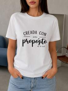 Women's T-Shirt, Short Sleeve T-Shirt With Christian Print, Phrase "Created With A Purpose" (Ephesians 2:10), Casual T-Shirt With Inspirational Bible Quote Design, Comfortable Fit, Women's Going Out T-Shirts - 白色 - 查看 1