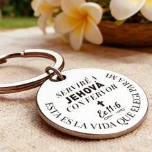 1pc Stainless Steel Inspirational Keychain, Engraved Spanish Scripture, Durable & Elegant, Religious Accessory - Silver - View 7