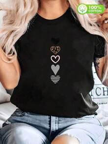 Camiseta negra informal de manga corta con cuello redondo para hombre,Camisetas Para Mujer Camiseta Y2K con diseño de corazones en diferentes estilos ideal para quienes buscan un toque moderno y único en su guardarropa 100% algodón perfecta para lucir con estilo en cualquier ocasión destaca por su originalidad y versatilidad - Negro - Ver 1