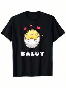 1 Camiseta Divertida de Balut - Diseño Cultural Filipino/Indonesio con Cara Graciosa al Romper la Cáscara, Tejido Suave y Transpirable para Uso Diario, Regalo Original para Amantes de la Comida Filipina/Indonesia (Lavable a Máquina), Manga Corta, Material Duradero, Estampado Juguetón, Elástica Media, Ropa Humorística para Entusiastas del Sarcasmo - Negro - Ver 1