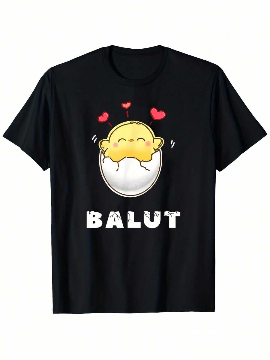 1 Camiseta Divertida de Balut - Diseño Cultural Filipino/Indonesio con Cara Graciosa al Romper la Cáscara, Tejido Suave y Transpirable para Uso Diario, Regalo Original para Amantes de la Comida Filipina/Indonesia (Lavable a Máquina), Manga Corta, Material Duradero, Estampado Juguetón, Elástica Media, Ropa Humorística para Entusiastas del Sarcasmo - Negro - Ver 1