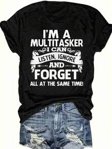 Camiseta de manga corta estampada para mujer - Negro - Ver 7