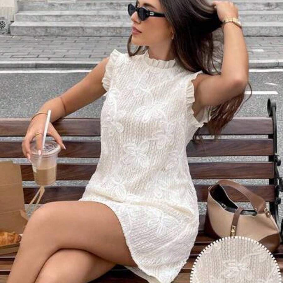 Vestido camisero de unicolor albaricoque con textura y aplicaciones para mujer, elegante y de moda para el trabajo, atuendos festivos franceses, estilo sirena de oficina, vestidos de verano para mujer, vestidos para fiesta del té, festivales, fiestas, graduación, vacaciones, ropa bohemia femenina - Albaricoque - Ver 1