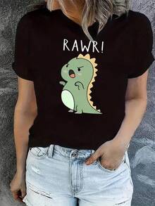 New 2026 Women's T-Shirts, Couple T-Shirts Y2K T-Shirt With A Fun Screaming Dinosaur Design RAWR, Ideal For Lovers Of Unique And Daring Fashion, Perfect To Wear On Any Occasion, Stands Out For Its Originality And Modern Style, Available In Various Sizes And Colors, Options For All Tastes - 黑色 - 查看 1