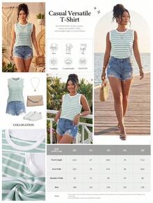 Chaleco sin mangas de mujer de talla grande, casual, de cuello redondo y con estampado de limón, de hombros anchos - Verde - Ver 2