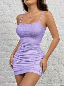Vestido sin mangas tejido para mujer, unicolor para uso diario simple - Lila Púrpura - Ver 5