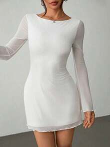 Vestido de malla con mangas de trompeta y espalda descubierta, nuevo y sexy para principios de otoño - Blanco - Ver 7