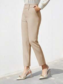 Pantalones de traje sólidos y simples para uso diario de mujer - Caqui - Ver 3