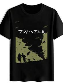 Unisex T-Shirt With Tropical Storm Tornado Graphic, Black And White Lettering, Breathable, Crew Neck, Short Sleeve, Summer, Casual, For Beach, Vacation, Sports, Gift, Clothing - 黑色 - 查看 7