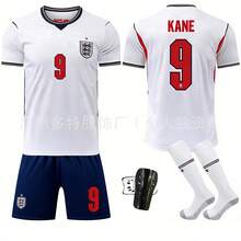 Conjunto de equipo de fútbol con jersey blanco de local de Inglaterra número 10 Bellingham, número 7 Saka, número 9 Kane y pantalones azules - Calcetines sin talla - Ver 4