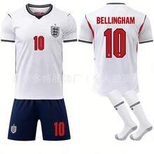 Conjunto de equipo de fútbol con jersey blanco de local de Inglaterra número 10 Bellingham, número 7 Saka, número 9 Kane y pantalones azules - Calcetines sin talla - Ver 9