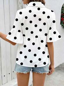 Nueva Camisa de Verano para Mujer con Cuello Blanco Fresco, Estampado de Flores de Cerezo, Mangas Plisadas y Acampanadas, Corte Holgado y Elegante, Blusa Casual Ideal para Viajes de Trabajo, Vacaciones y Ocio. - Rosa - Ver 8