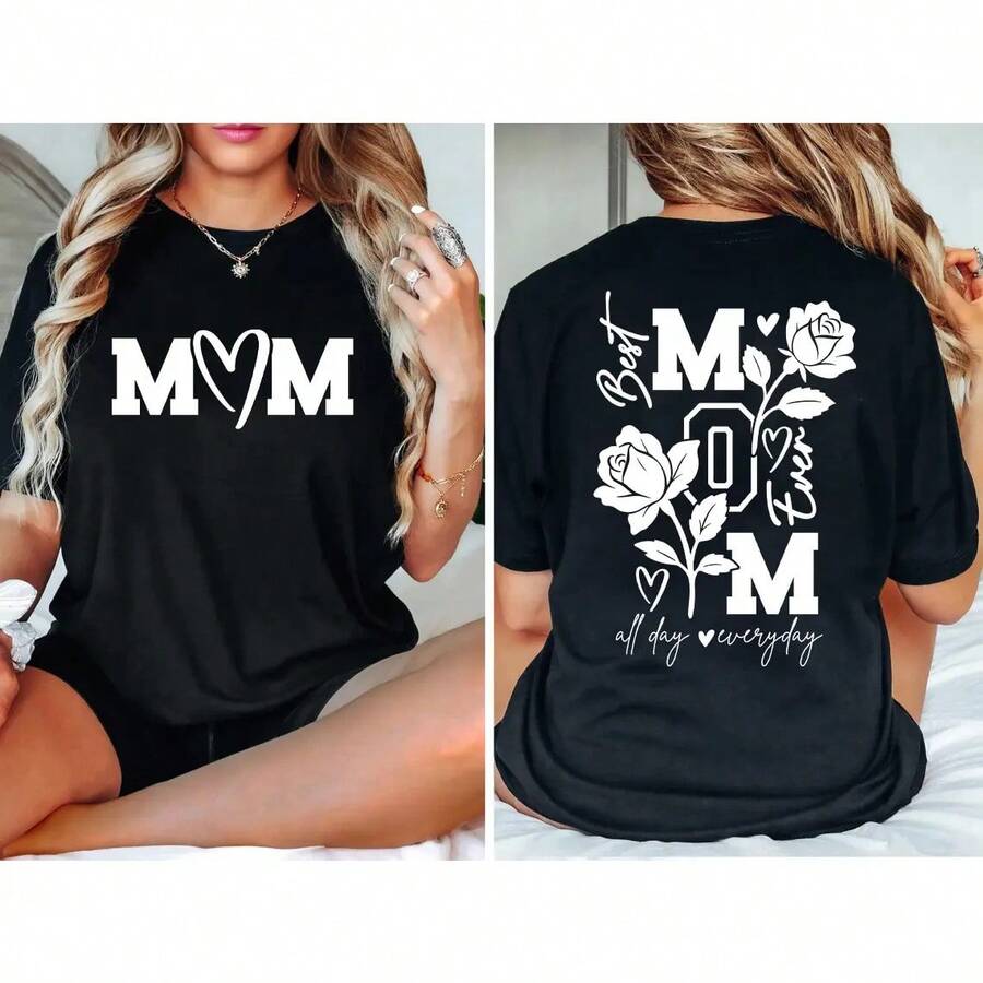 Camiseta de mamá de doble cara ‍ ‍   – Camiseta de viaje de algodón suave, con estampado de "Cool Mom Club", cómoda camiseta de manga corta, regalo perfecto para el Día de la Madre, ideal para viajes por carretera, camiseta casual para el día a día de mamá. - Negro - Ver 1