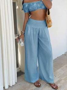 Pantalones a cuadros elegantes para mujer - Azul - Ver 6