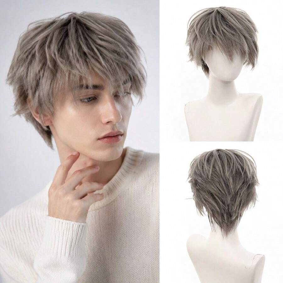 Men's Short Wig, Natural Fluffy Straight Synthetic Hair Wig With Bangs, Realistic Daily Cosplay Costume Wig For Men, Breathable & Lightweight, Halloween - Multicolor - View 1