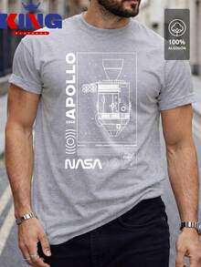 Men's T-Shirt Made Of 100% High-Quality Cotton, This T-Shirt Guarantees Exceptional Softness To The Touch, Round Neck With "NASA WHITE Apollo Mission Diagram" Print On The Front - 淺灰色 - 查看 1