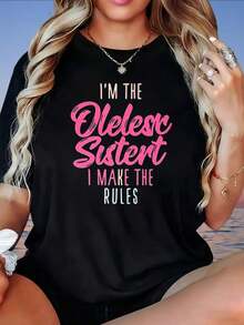 GraphicI M The Big Sister I Break The Rules Casual T-Shirt For Women, Funny Gift For Sisters, Summer T-Shirt For Girls, Women's T-Shirt - 黑色 - 查看 6