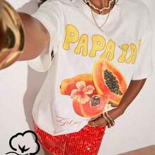 Nueva Colección Casual Verano 2026: Camiseta Blanca con Estampado de Frutas Tropicales, Ropa Casual para Vacaciones en la Playa, Ideal para Vacaciones Informales en Fashion. - Blanco 1 - Ver 1