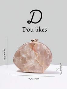 Dou Likes 时尚简约大理石纹理晚宴手拿包，独特的颜色和图案，圆润精致的造型，配有可拆卸的同色金属链条肩带，可用作手拿包、斜挎包或单肩包，适合不同场合。 - 淺粉色 - 查看 10