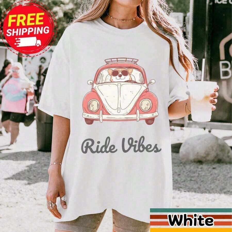 Camiseta Corgi Ride Vibes - Perro vintage en R - Regalo divertido para amantes de las mascotas - Camiseta Uni DogLa camiseta de - Blanco - Ver 1