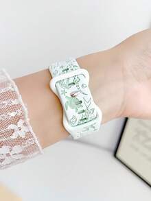 1件可愛海洋主題鯊魚雙色雕花矽膠錶帶，適用於Apple Watch 38mm 40mm 41mm 42mm 44mm 45mm 49mm (S10 42)mm (S10 46)mm，時尚柔軟矽膠運動錶帶，相容於 Series 11 Ultra 3 SE3 Ultra 2 S10 SE2 9 8 7 SE 6 5 4 3 2 1，適合搭配穿搭、日常配戴、度假 - 白綠 - 查看 3