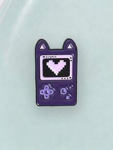 Retro Pixel Heart Game Console Brooch With Moon Buttons - Purple - View 6