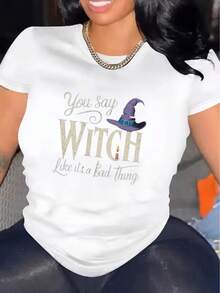 1 Women's Casual Short Sleeve T-Shirt For Halloween, 100% Thick Cotton - Comfortable Round Neck, Soft And Cute T-Shirt, 180g 100% Cotton. - 黑色 - 查看 7