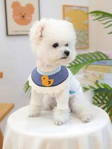 1件装宠物围兜项圈，小型犬幼犬泰迪熊博美犬配饰，蓝色小鸭图案，春夏款 - 彩色 - 查看 2