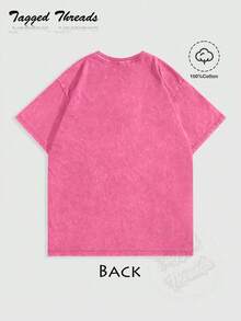 Women's Vintage Washed Cotton T-Shirt, New Summer Style, American-Style Floral  Face Print Comfortable And Fashionable, Versatile For Commuting - 紅色 - 查看 2