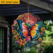 1个3D立体“彩色蝴蝶栖息于花丛中”风铃,尺寸10英寸*10英寸,带旋转挂钩,可360°DIY创意风铃装饰,耐用金属材质(不含吊坠),款式随机。 - A - 查看 4