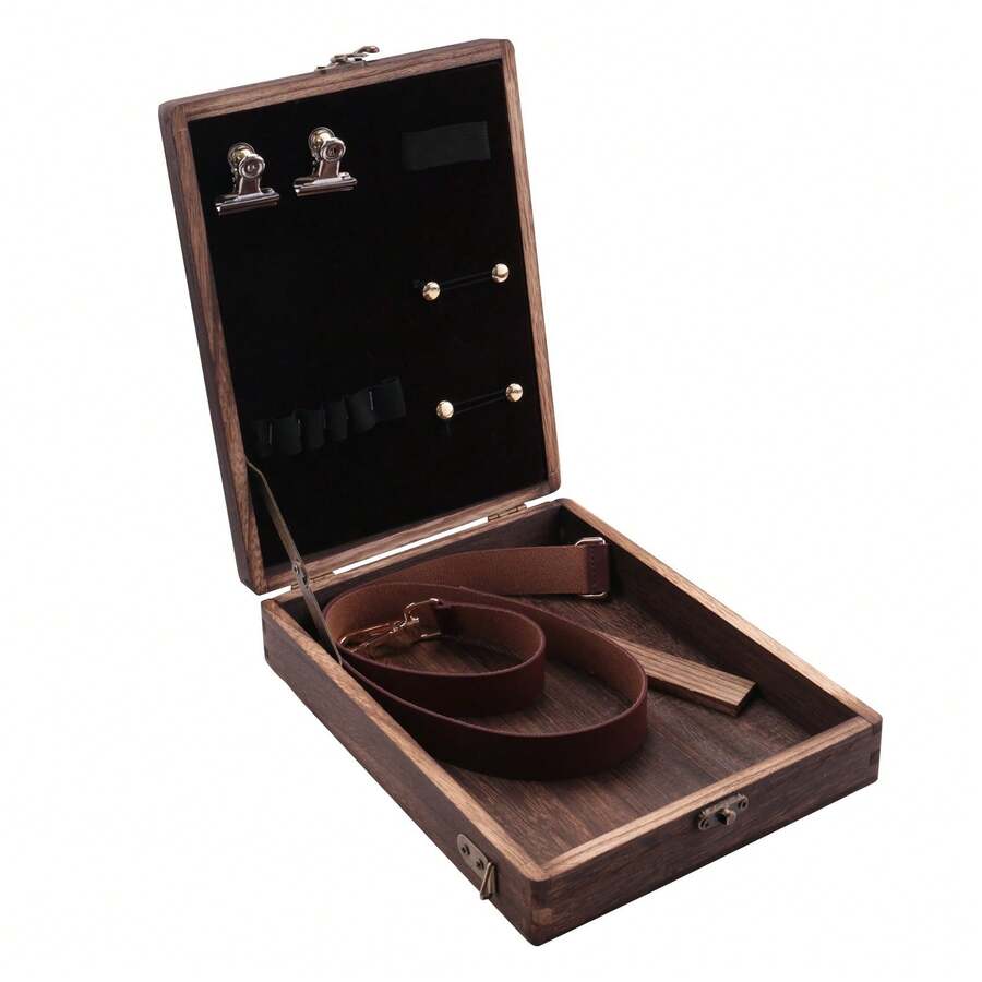 Writers Messenger Wood Box, Wooden Box With Hinged Lid Shoulder Bag, With Lid Outdoor Sketching Storage Box Log - Multicolor - View 1