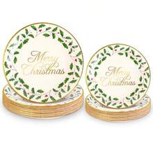 Whaline - Platos de papel de Navidad platos desechables de hojas santas de lámina dorada para Navidad día festivo picnic fiesta vajilla decoración de mesa 48 unidades - Dorado - Ver 9