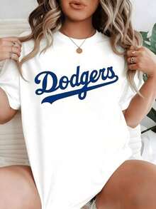 A Bold Blue Dodgers Emblem Celebrates Baseball's Timeless Heritage And Team Pride With A Cool, Urban Appeal. Women's 100% Cotton Casual T-Shirt. - 白色 - 查看 3