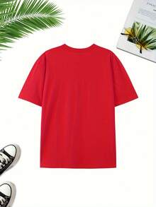 Heavyweight Pure Cotton T-Shirt With A Round Neck, Featuring A Creative Basketball Number And Letter Print On The Front And Back. This  Urban Fashion Item For Men Is Casual And Versatile, Perfect For #Commuting #Leisure #Home #Office - [紅色的] - 查看 3