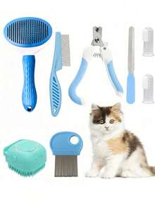8件套豪华猫咪护理套装：包含清洁用品、指甲和毛发护理用品、牙齿护理用品以及其他必需品，让您的爱宠快乐健康。 - 藍色 - 查看 8